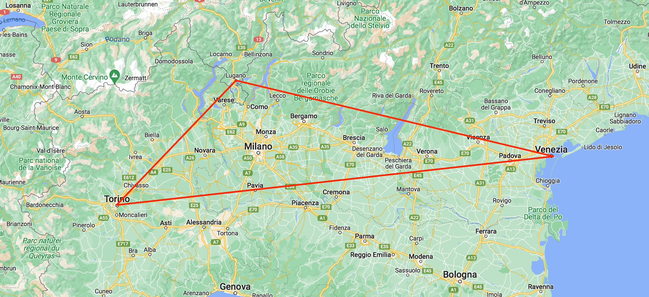 Triangolo Dadaville Map - La mappa del triangolo Torino-Ticino-Venezia per Dada21 DAO
