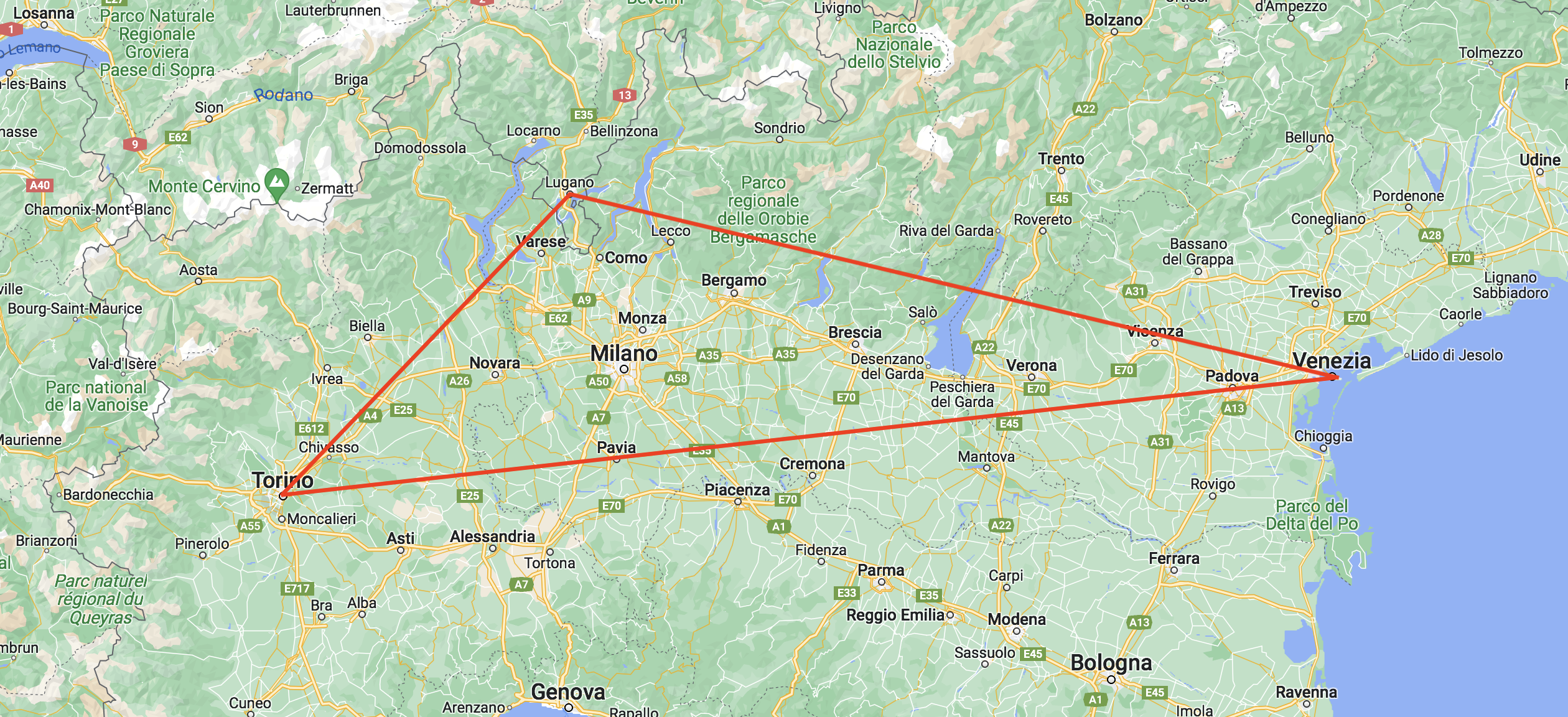 Triangolo Dadaville Map - La mappa del triangolo Torino-Ticino-Venezia per Dada21 DAO